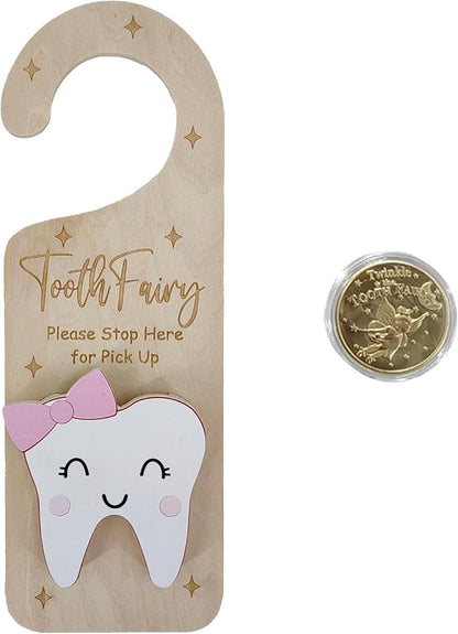 Tooth Fairy Door Hanger, Wooden Tooth Fairy Holder with Tooth