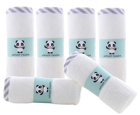 HIPHOP PANDA Baby Washcloths, Rayon Made from Bamboo - 2 Layer Ultra Soft Absorbent Newborn Bath Face Towel 6 Pack