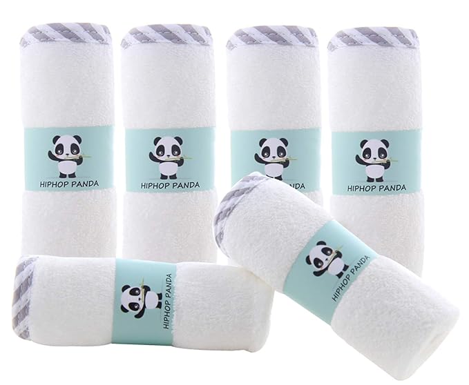 HIPHOP PANDA Baby Washcloths, Rayon Made from Bamboo - 2 Layer Ultra Soft Absorbent Newborn Bath Face Towel 6 Pack