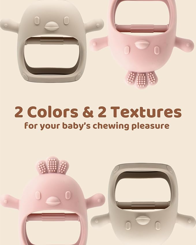 2 Packs Baby Teething Toy for 0-6 6-12 Months, Food Grade Silicone Teething Mitten