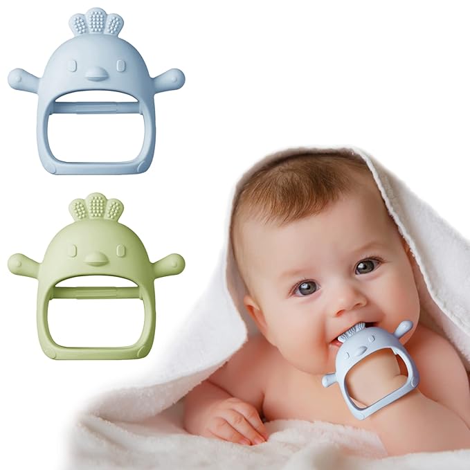Silicone Baby Teether Toy’╝īDust-Proof Infants Chew Toys & Soothing Pacifier 2-in-1’╝īAnti-Dropping Silicone Pacifier(2 Packs)