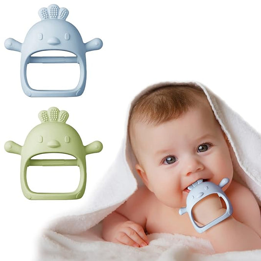 Silicone Baby Teether Toy’╝īDust-Proof Infants Chew Toys & Soothing Pacifier 2-in-1’╝īAnti-Dropping Silicone Pacifier(2 Packs)
