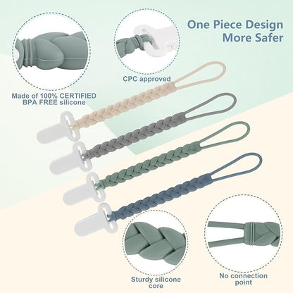 4-Pack Silicone Pacifier Clips with a Woven Rope Shape