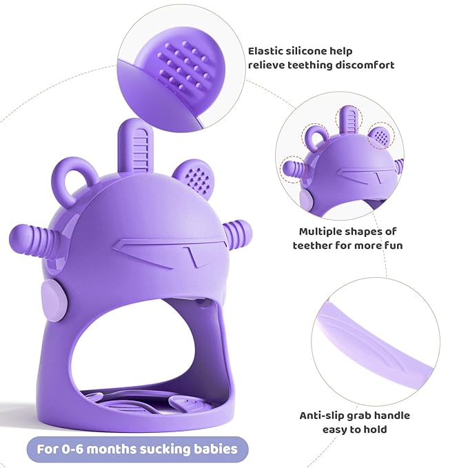 NCVI Baby Silicone Teether Hand Grip for 0-6 Months, Never Drop Baby Sucking Teething Relief Hand Held