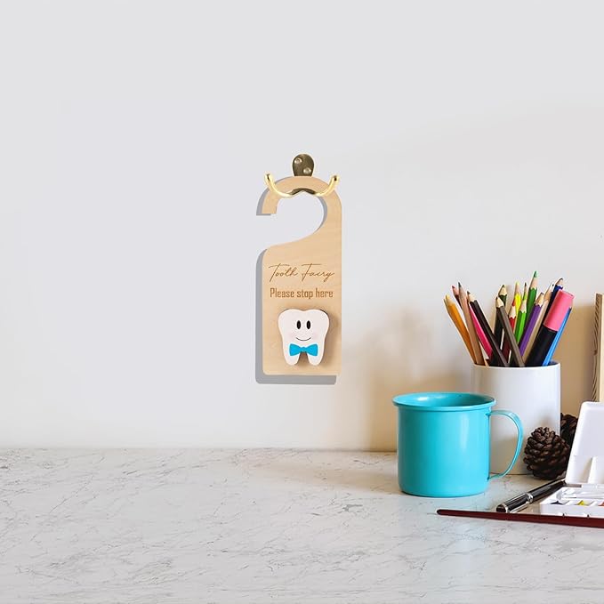 Wooden Tooth Fairy Door Hanger with Cute Money Holder Gift