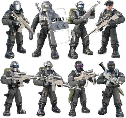 MEIEST SWAT Model Equipment Assembly Building Block Toys,8 PCS City Police Action Mini-Figures with Multiple Military Weapons Accessories,Party Favors Set