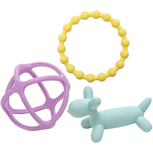 WeeSprout Handheld Teether Set (Pastel Mint, Purple & Yellow)