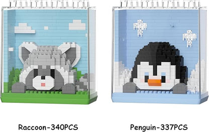 Mini Animals Building Blocks Set,with Pig, Tiger,Panda,Capybara,4Packs Kit Birthday Party Favor Gifts Toys for Ages 8-13﻿ (Block Zoo B 1386PCS)