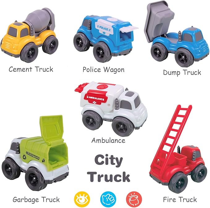 iPlay, iLearn 6PCS Friction Cars Toy for Toddlers 1-3 2-4, Mini 12 18 24 Month