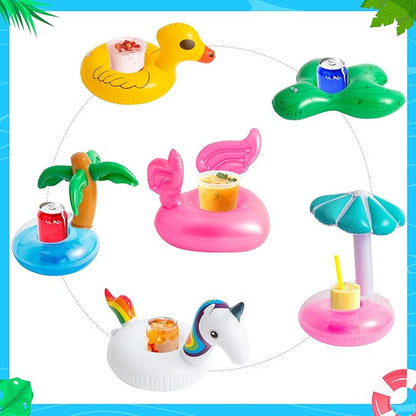 JAPBOR 12Pack Girl Dolls Swim Accessories, Swimming Pool Floaties Inflatable Drink Holder Set