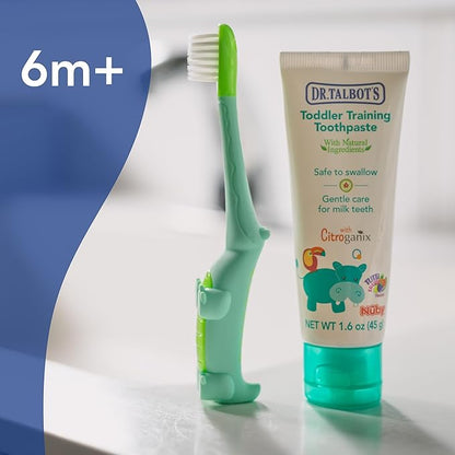 Dr. Talbot's Toddler Training Toothbrush and Natural Kids Toothpaste with Citroganix - 1.6 oz - Fluoride-Free Toothpaste and Toddler Toothbrush - 6+ Months - Alligator