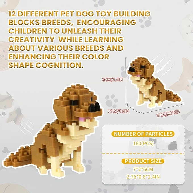 BOROLA Pet Dog Building Blocks Set Educational Toy Realistic Fun Animal Assembly Kit Toys Games(Golden Retriever Blocks)