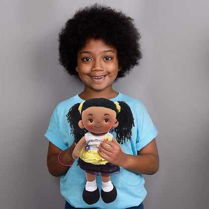Linzy Plush 16" Yellow Aissa Rag Doll for Girls, Soft Plush Rag Doll