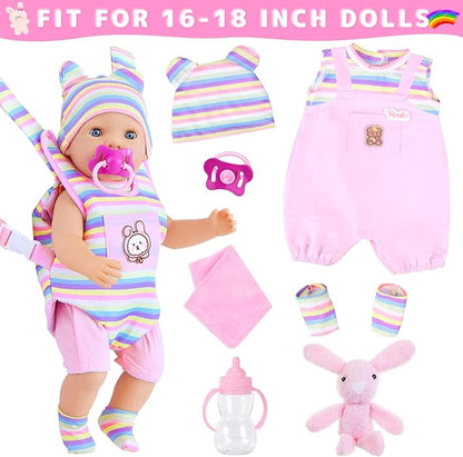 Baby Doll Carrier for 16-18 Inch Dolls,Baby Doll Carrier Backpack with Baby Doll Clothes and Accessories Included Baby Carrier for Little Girl
