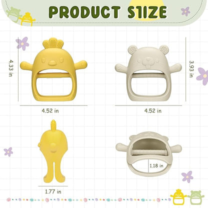 2 Packs Baby Teething Toys Silicone Teething Mittens for Infants 3 Months+, Never Drop & Easy to Hold Teethers