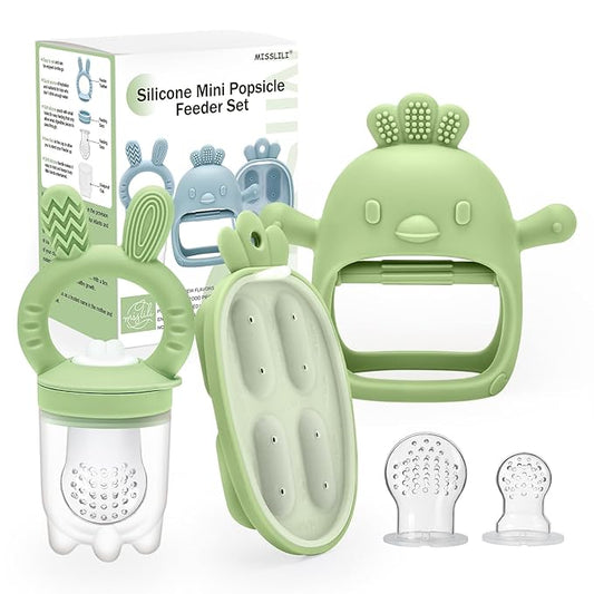 Baby Food Fruit Feeder & Mini Freezer Nibble Tray, Breastmilk Popsicle Molds for Baby Cooling Relief