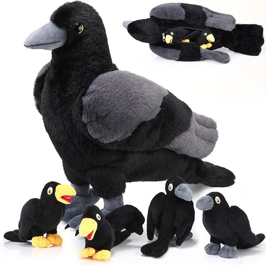 HyDren 5 Pcs Black Bird Plush Toy Set 14 Inch 4 Small
