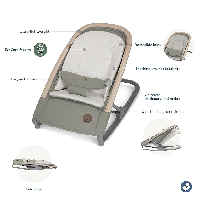 Maxi-Cosi Kori 2-in-1 Baby Bouncer Seat for Infants, Baby Rocker Chair, Portable Baby Bouncer, Classic Green