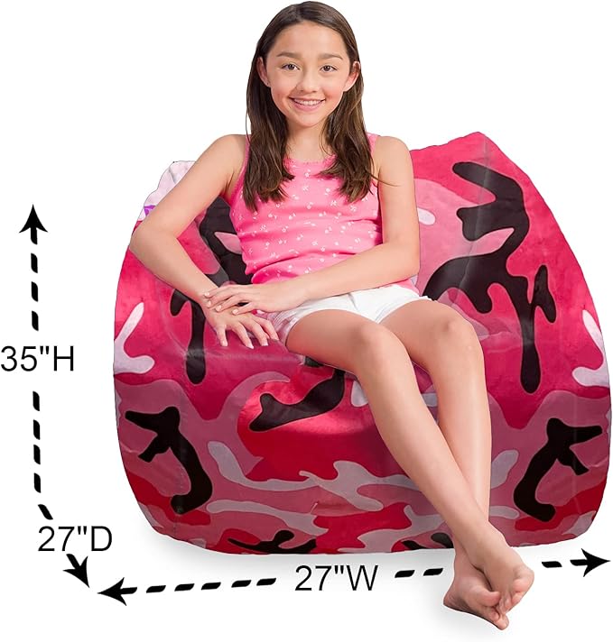 Posh Creations Structured Comfy Bean Bag Chair for Gaming, Reading and Watching TV, Coronado Chair, Nylon - Camo Pink and Black