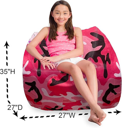 Posh Creations Structured Comfy Bean Bag Chair for Gaming, Reading and Watching TV, Coronado Chair, Nylon - Camo Pink and Black