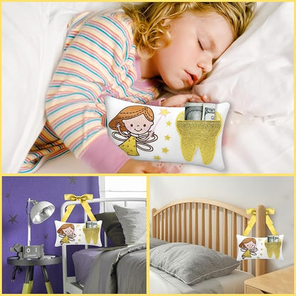 Tooth Fairy Pillow with Pocket for Girls and Boys Kids 8.6 x 4.8 inches