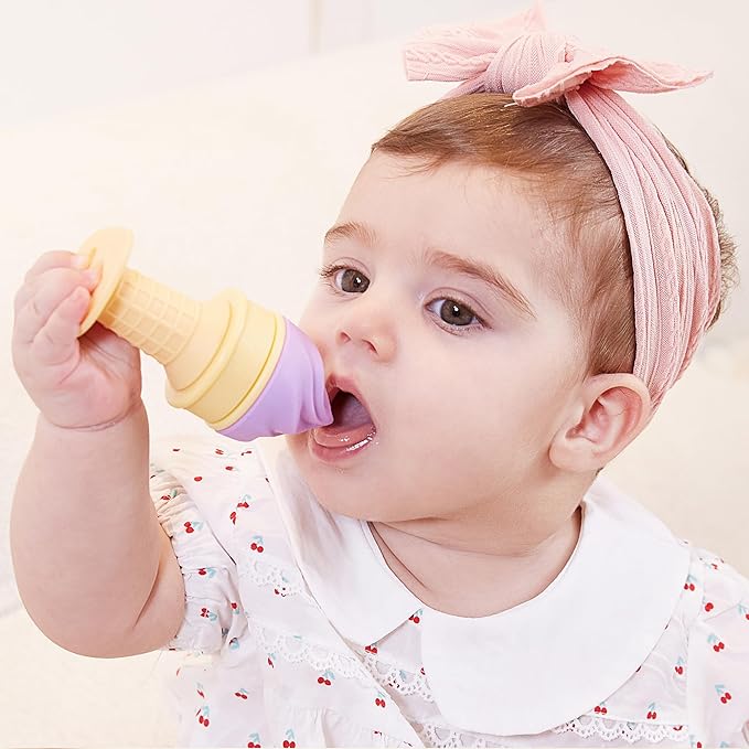 Smily Mia Baby Freezable Teething Toys for Teething Relief, Baby Ice Cream Cone Teether for 6-12Months