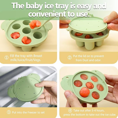 Baby Fruit/Fresh Food Feeder with Breastmilk Popsicle Molds & Baby Teether Combo Food Grade Silicon for 6M+ Breastmilk Pops, Frozen Fruit