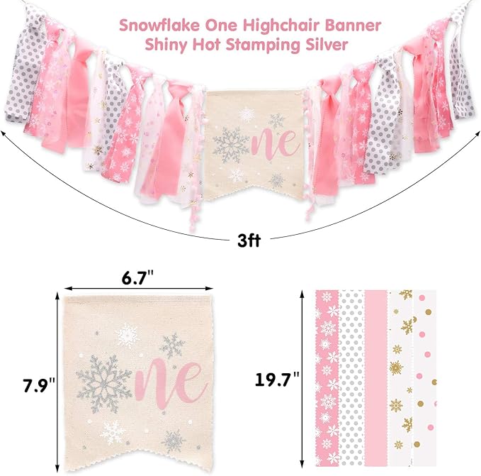 Winter Onederland Highchair Banner, Snowflake One Cake Topper Crown Hat
