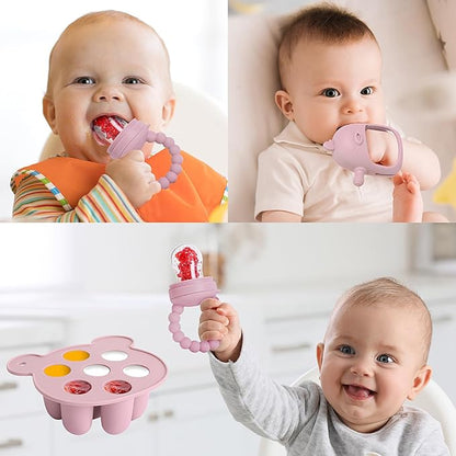 Baby Fruit Feeder Pacifier - 3 Pack | 1 Baby Food Feeder & 1 Baby Teether & 1 Baby Popsicle Molds