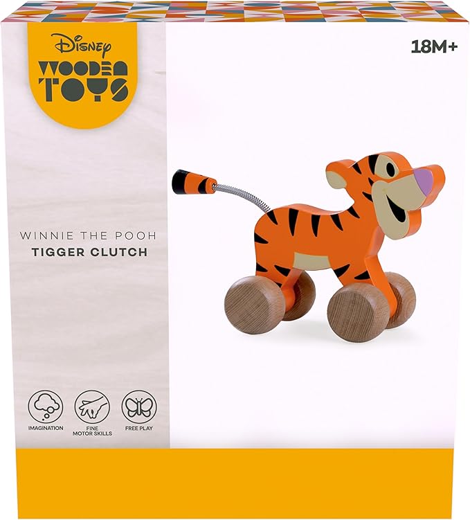 Just Play Disney Wooden Toys 6.5-inch Tigger the Tiger Clutch Toy, Classic Look 18 Month