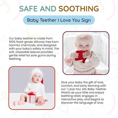 Baby Teether I Love You Sign Teething Toys for Babies and Toddler Teether for Soothing, Cold Teethers for Babies Infant Toy Gift Hand Wrist Wearable Silicone Teether 2 Pack