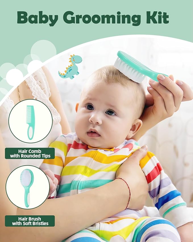 Lilian&Gema Baby Grooming Kit Newborn Boy, 15 in 1 Baby Safety Care Set, Portable Baby Healthcare Set with Baby Hair Brush and Comb, Baby Nail Kit, Nasal Aspirator, Perfect Gifts for Boys