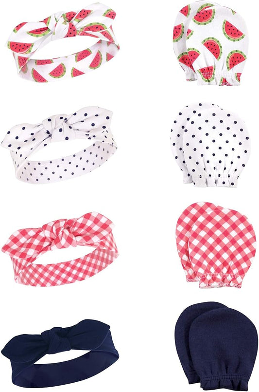 Hudson Baby Baby Girls' Cotton Headband and Scratch Mitten Set