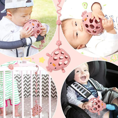 Baby Teething Toys with A Toy Safety Strap for Babies 0-6, 12 18 Months