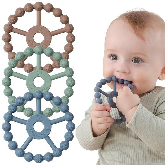 3 Pack Ring Teether, Silicone Teething Ring Toys for Babies 0-6 Months 6-12 Months 12-24 Months,