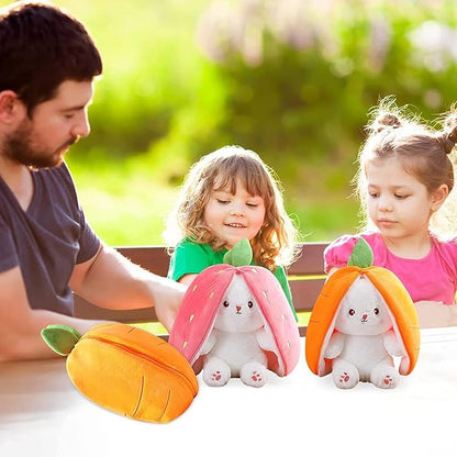 MIAODAM 13.7 inch Easter Bunny Stuffed Animal, Kawaii Squishy Cute Easter Bunny Plush Turn Into Rabbit Fruit Doll Carrot Strawberry Pillow