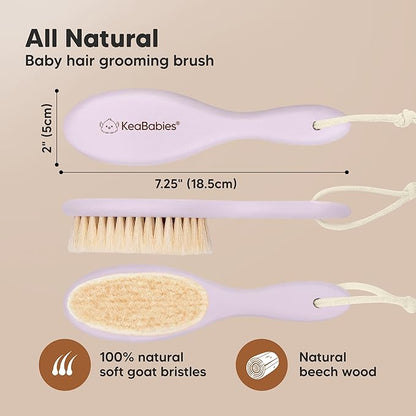 Wooden Baby Hair Brush - Cradle Cap Baby Brush with Soft Goat Bristles, Perfect Gentle Scalp Newborn Comb for Infant, Girls, Boys, Bath Essentials (Thistle, Oval)