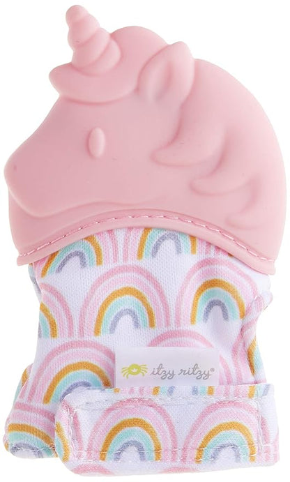 Itzy Ritzy Silicone Teething Mitt - Soothing Infant Teething Mitten w/Adjustable Strap, Crinkle Sound 3 Mos
