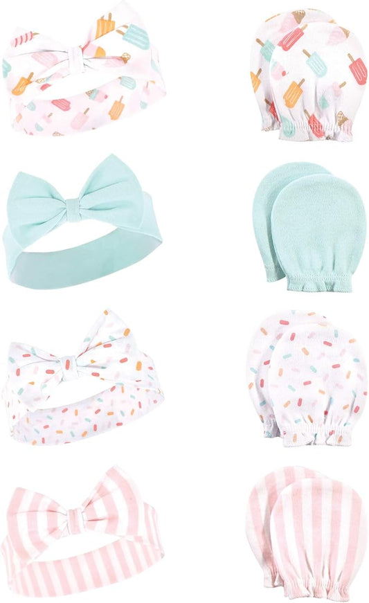 Hudson Baby Baby Girls' Cotton Headband and Scratch Mitten Set