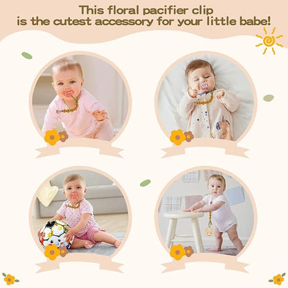 Pacifier Clip for Boys Girls Flower Daisy Macrame Pacifier Holder