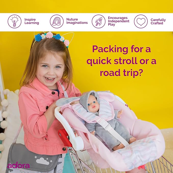 Adora Creative Pastel Pink Doll Car Seat Carrier -Removable Cover, Machine Washable 20 for 2 and
