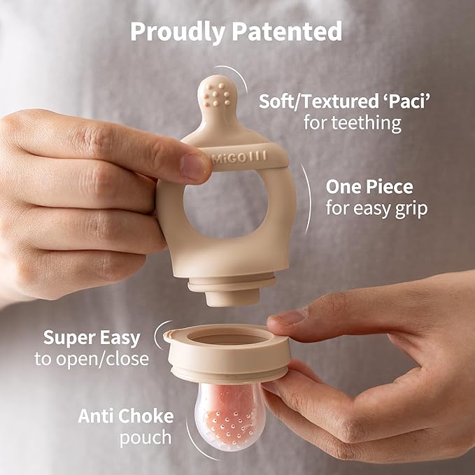 SAMiGO Baby Food Fruit Feeder and Breastmilk Popsicle Mold Set, Silicone Fruit Teether 4 Months+