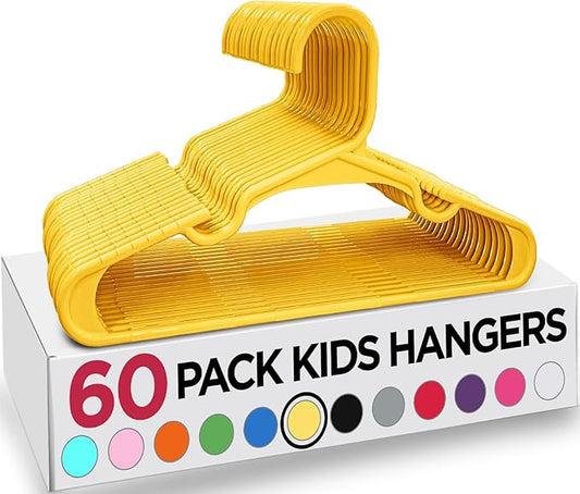 Utopia Home 60 Pack Kids Hangers - 11.5 Inch Plastic Baby Hangers for Closet - Childrens Hanger for Clothes & Infant Hanger for Closet - Ideal for Everyday Standard Use (Yellow)