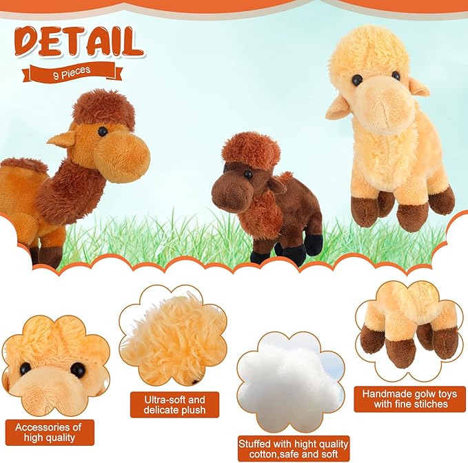 Sosation 9 Pack Camel Stuffed Animal Camel Plush Cute Camel Doll Toy Soft Small Stuffed Camel Hanging Ornaments for Keys Purse Backpack School Bags, DIY Birthday Party Favors 5.5 x 2 Inches