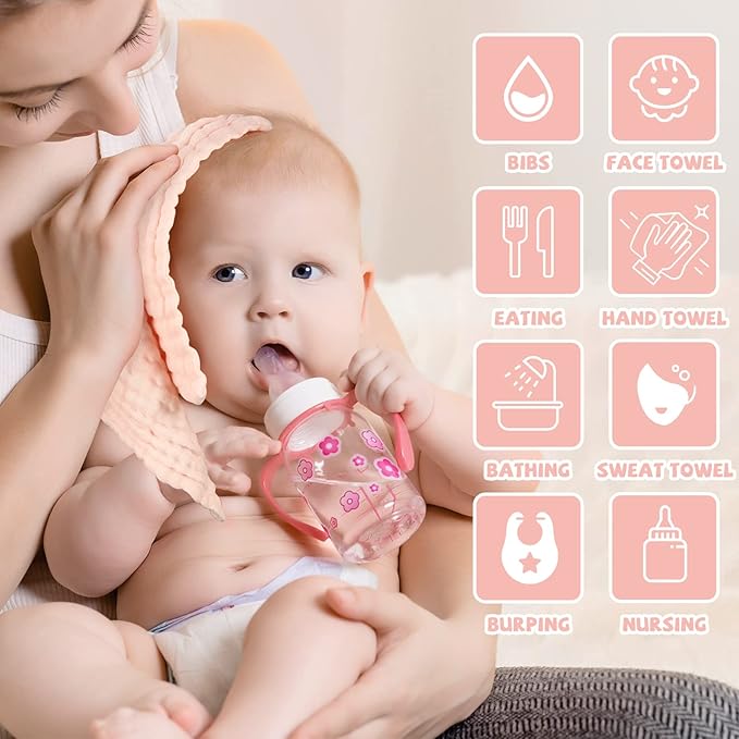 MUKIN Baby Washcloths and Burp Cloths, Soft Absorbent Towels for Newborns 6 Pack, 12x12 Inches