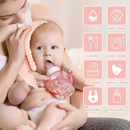 MUKIN Baby Washcloths and Burp Cloths, Soft Absorbent Towels for Newborns 6 Pack, 12x12 Inches