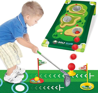 Toddler Golf Clubs Length Adjustable, Upgraded Kids Golf Toy Set with Golf Cornhole 2 3 4 5 6 Year