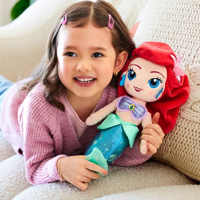 Disney Store Official Princess Plush Doll (Ariel from The Little Mermaid) Medium 14 Inches, Princess Dolls with Embroidered Features