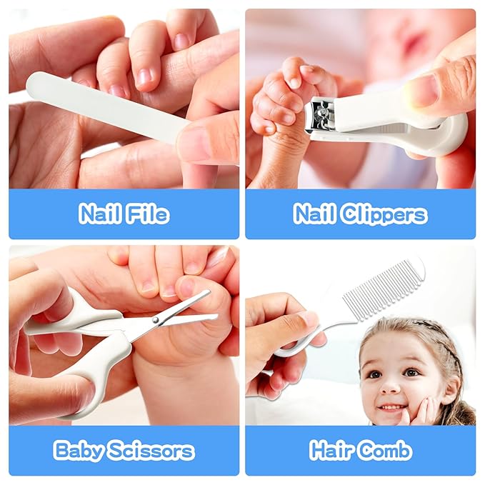 Baby Grooming Kit for Boys Girls Safety Newborn Nursery Essentials Grooming Set Gift for First-time Parents, Grey White 25 in 1