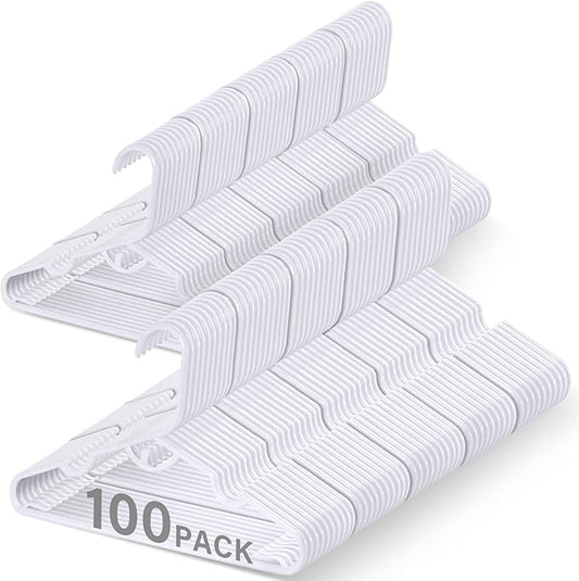 Kids Hangers,Stackable Baby Hangers 100 Pack,Ultra Thin Kid Hangers for Space Saving, Durable Baby Clothes Hangers for Kid Kids Toddler Child Children,Windproof Toddler Hangers White